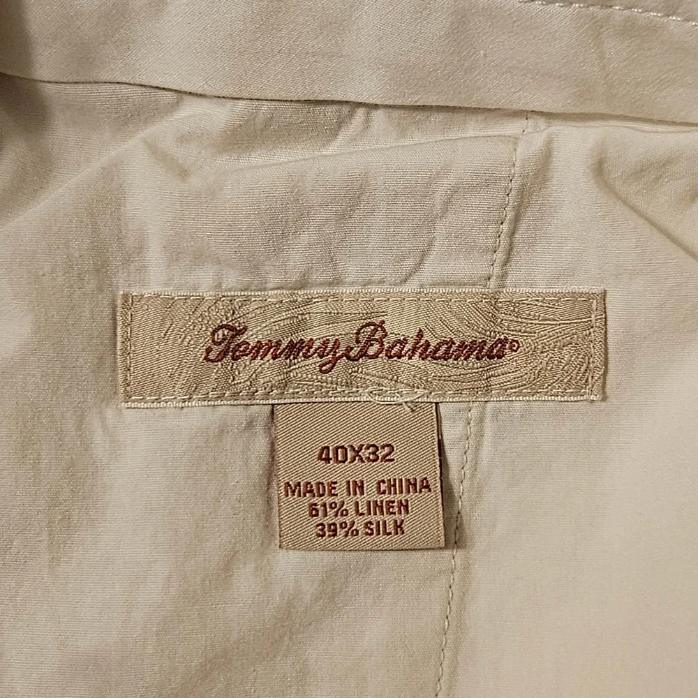 Tommy Bahama Mens 40x32 Linen Silk Blend Pleated Pants Cream Straight Leg